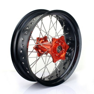 3.50x17&quot; 4.25x17&quot; Supermoto Alloy Wheels for SX SXF EXC 125-530 Black Rims and Orange Hubs