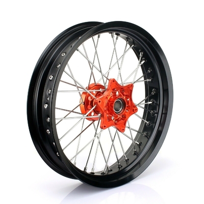 3.50x17&quot; 4.25x17&quot; Supermoto Alloy Wheels for SX SXF EXC 125-530 Black Rims and Orange Hubs