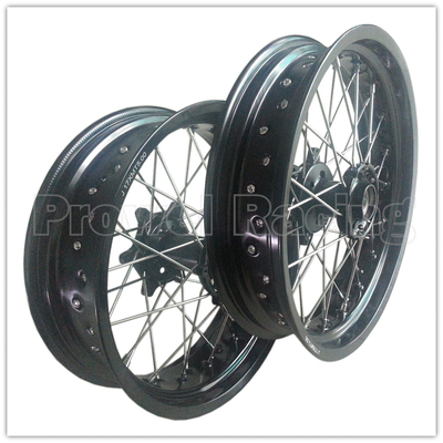 Black Aluminum Alloy Motorcycle Supermoto Wheels Set with CNC Hub and 3.50-17&quot; 5.00-17&quot; Rims