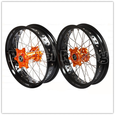 Black Aluminum Alloy Motorcycle Supermoto Wheels Set with CNC Hub and 3.50-17&quot; 5.00-17&quot; Rims