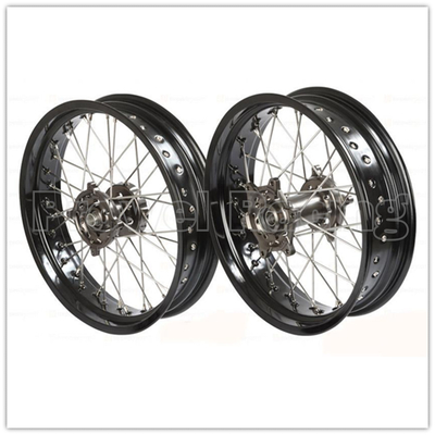 Black Aluminum Alloy Motorcycle Supermoto Wheels Set with CNC Hub and 3.50-17&quot; 5.00-17&quot; Rims