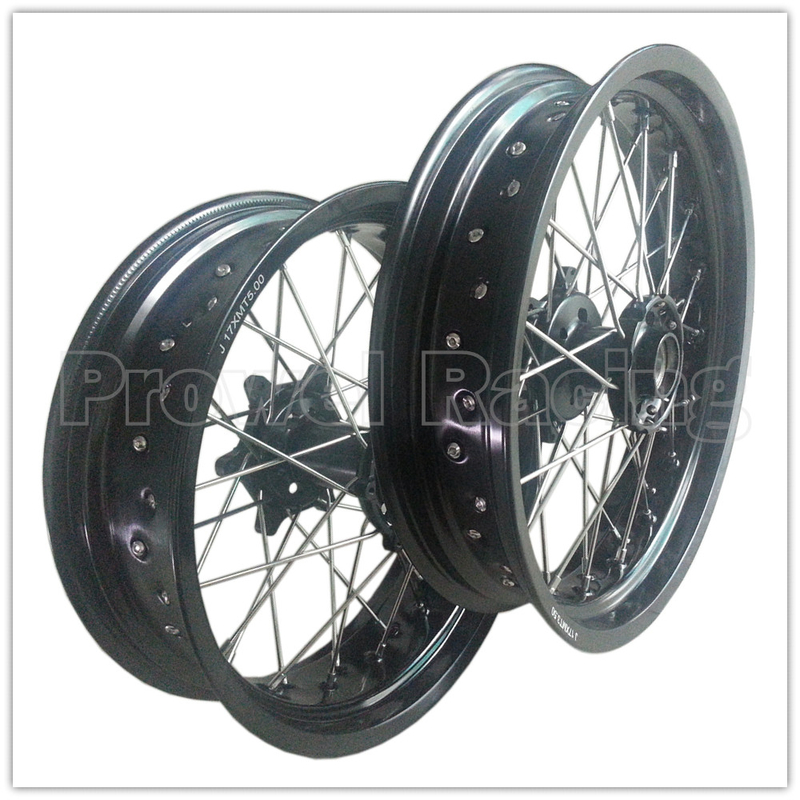 Black Aluminum Alloy Motorcycle Supermoto Wheels Set with CNC Hub and 3.50-17&quot; 5.00-17&quot; Rims